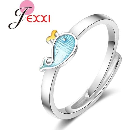 Cute Symbol 925 Sterling Silver Whale Shape Adjustable Size Openning Rings Paved Micro AAAA Cubic Zirconia Anillos Gift