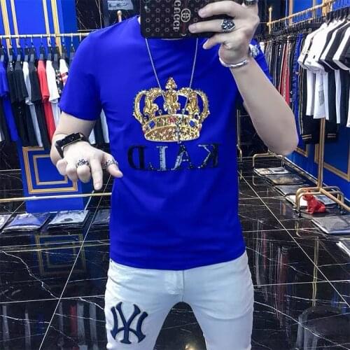 In the summer of 2021 new men embroidery crown handsome joker coat short sleeve T-shirt trend