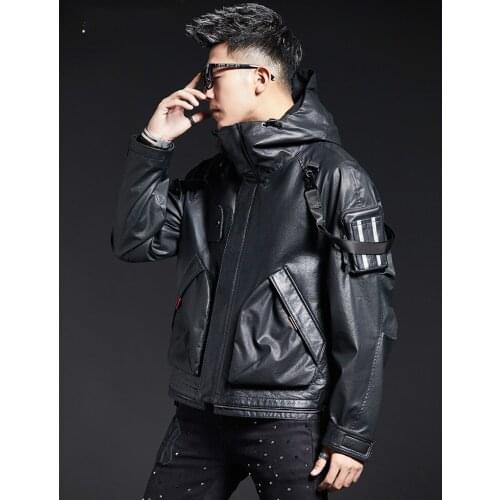 Genuine Leather Clothes Mens Down Jacket Motorcycle First Layer Cowhide Hooded Youth Tide