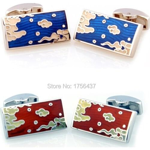 Cufflinks for MensHigh Quality business men Blue Red Enamel Cuff links luxury classic French shirt Cufflinks rectangular nail