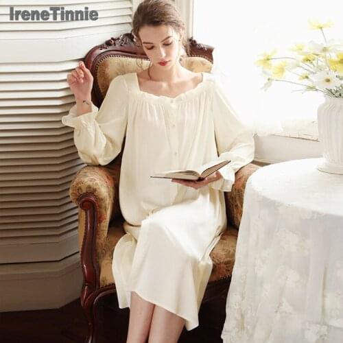 Spring Autumn Women Nightgowns Comfortable Long Sleeve Nightdress Vintage Long Sleepwear Sexy Nightwear Home Night Dress 2021