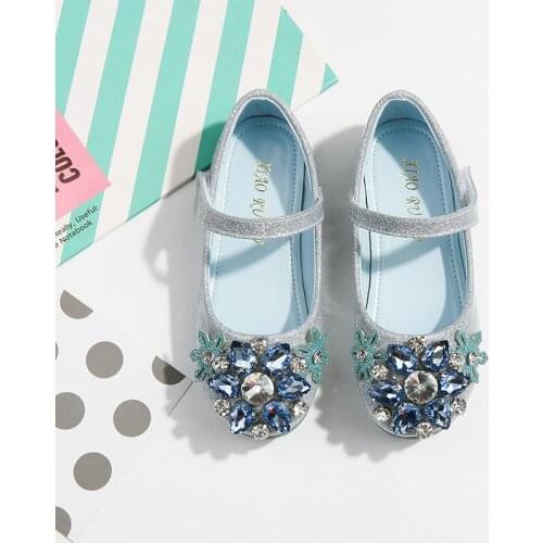 2021 New Girls Shoes Sweet Sequined Dress Princess Shoes Flats Leather Shoes Soft Bottom Kids Children Crystal Shoes for Party