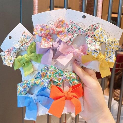 2Pcs Pure Color Floral Flower Bow Hairpin Hair Accessories Children Girls Kids Hair Bands Hair Ring Rope Headdress Headband