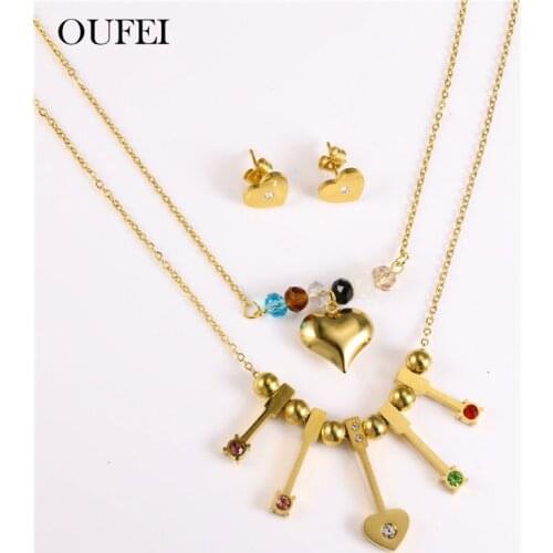 OUFEI Heart key Multi Layer Necklace Earrings Set Stainless Steel Jewelry Woman Accessories Fashion Jewelry 2020 Free Shipping