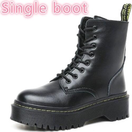 Size 35-41Women Flat Platform Boots Autumn Winter Fur Fashion Round Toe Lace-up Leather Boots Ladies Winter Boots