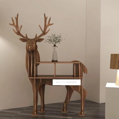 S/M Large Book Rack Bookcase Display Storage Furniture for CDs Movies Books Animal Deer Display Bookrack Wooden Bookcase Shelves
