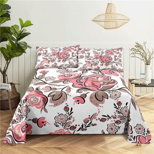 Rose Bedding Sheet Home Digital Printing Polyester Bed Flat Sheet With Pillowcase Print Bed Sheet