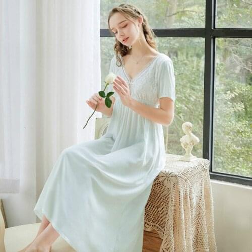 Sexy V Neck Backless Lace Long Sleepwear Dress Women Summer Short Sleeve Cozy Nightgowns Casual Loose Plus Size Night Dress