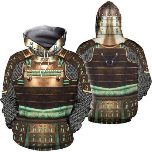 New casual hoodie samurai green armor 3D full print mens and womens zipper hoodie fashion Harajuku casual street sweatshirt