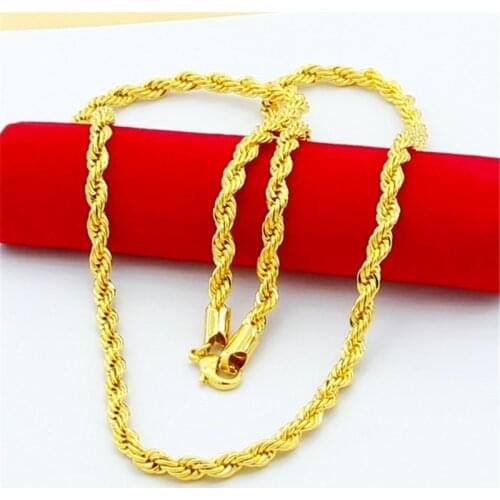 Hip Hop 24K Gold Necklace 4MM Twisted Rope Twist Electroplating Gold Necklace for Men & Women Wedding Jewelry Gifts