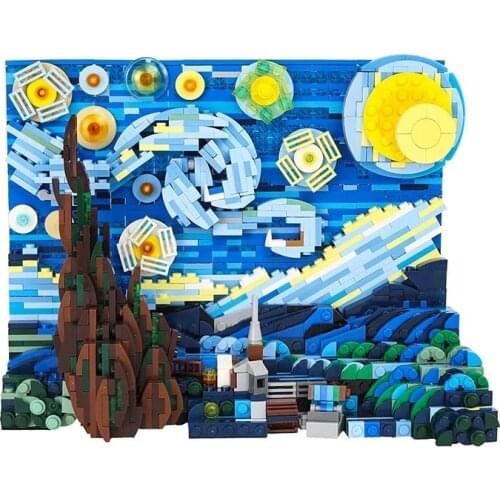 Van Gogh Starry Sky World Famous Painting Small Particles Building Blocks Childrens Educational Assembling 3D Model Toys