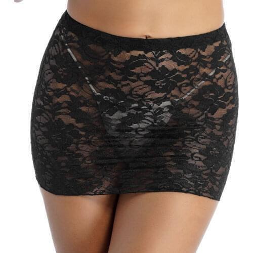 Womens Erotic Babydolls Miniskirts Mid Waist Elastic Waistband Sheer Skinny Skirt Flower Pattern Lace See Through Sexy Skirt