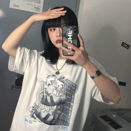 Womens T-shirts Tops Japanese Kawaii Ladies Ulzzang Vintage Ins Print Tshirt Female Korean Harajuku Cute Clothes For Women