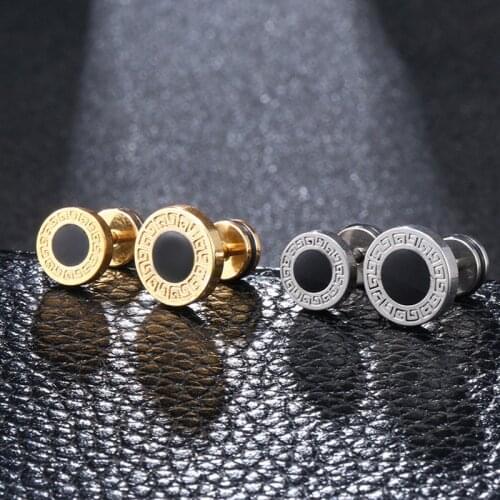 Design Stainless Steel Womens Studs Earrings For Men Ear Piericng Black Stone Gold Silver Color Face Stud Earring Jewelry