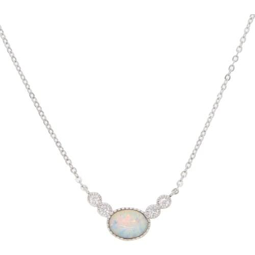 Mini oval opal pendant 100% 925 silver necklace women collier femme elegant s925 dainty simple single opal necklace cute jewelry