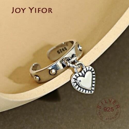 925 Sterling Silver LOVE Heart Tassel Rings for Women Couples New Fashion Vintage Thai Silver Punk Party Jewelry Gifts
