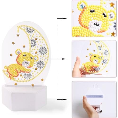 ZOOYA DIY Diamond Painting Led Light Lamp Special Shaped Diamond Mosaic Little Bear Cross Stitch Lamp Embroidery Diamond Art