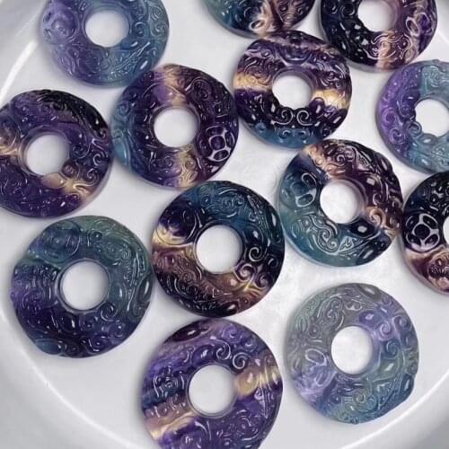 1PC Natural Crystal Fluorite pixiu Peace buckle ring Ornaments Quartz Mineral Jewelry Modern Home Decoration Stone Holiday Gift