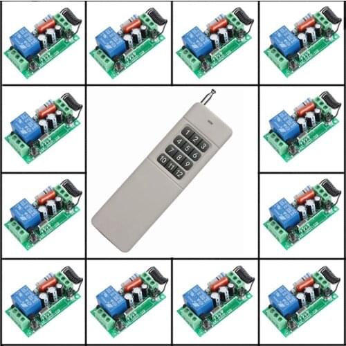 12 Receiver + 200-3000m Transmitter AC 220V 10A Wireless Remote Control Switch Wireless Light Switch With Learning Code System