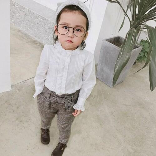 2019 Spring Princess Lace Baby Girls Blouse White Clothes Child Long Sleeve Cotton School Girl Shirt Kids Tops 4-10Years