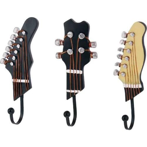 3pcs/set Resin Guitar Head Hook Creative Music Clothes Coat Hat Hooks Hanger Wall Mounted Women Bag Hook Home Decorative Hook