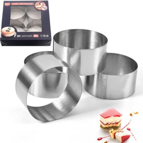 4Pcs Stainless Steel Mousse Ring Set Round Circle Cake Cookie Biscuit Molds Tools DIY Kitchen Gadgets Baking Accessories
