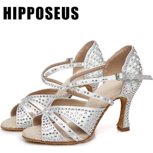 Hipposeus Ballroom Girls Dance-Shoes Women Latin Dance Shoe Ladies Modern Tango Jazz Dancing Shoes With Rhinestone Salsa Sandral