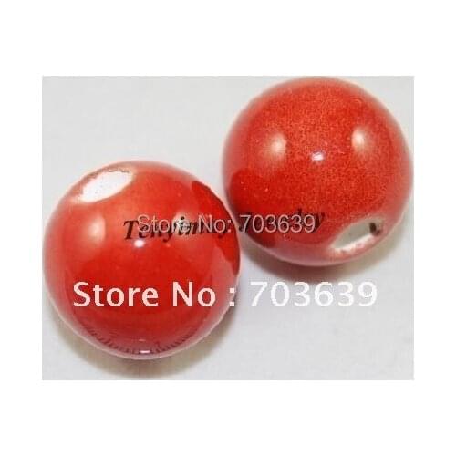 Free Shipping 18mm Red Round Ceramic DIY Loose Beads 50pcs/lot