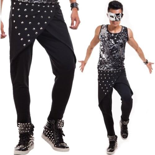Punk Pants Square Rivets Slim Fit Trousers Night Club Hip Hop Dancing Harem Pants Urban Style Joggers Pants For Youth And Men