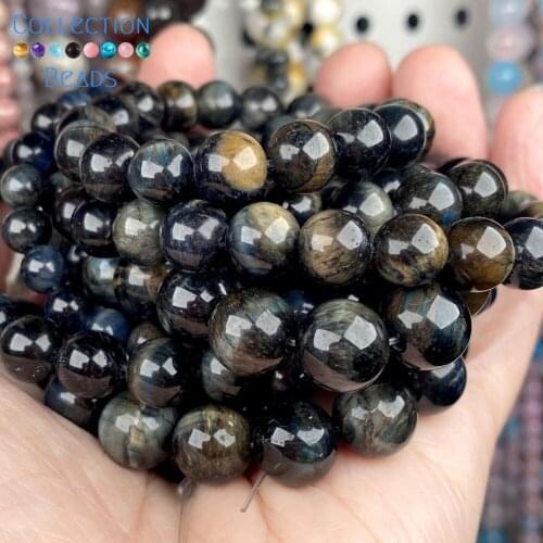 Natural Stone Black Blue Tiger Eye Loose Spacer Round Beads For Jewelry Making 6-10 MM DIY Bracelet Accessories Wholesale