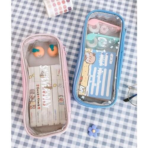 4 Color Kawaii Pencil Case Pen Bag INS Words Transparent Storage Pouch School Student Supplies H6396