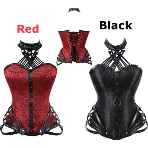 Black Gothic Corset Top Women Sexy Faux Leather Burlesque Corsets Modeling Belt Red Steampunk Steel Bone Korse Punk Goth Clothin