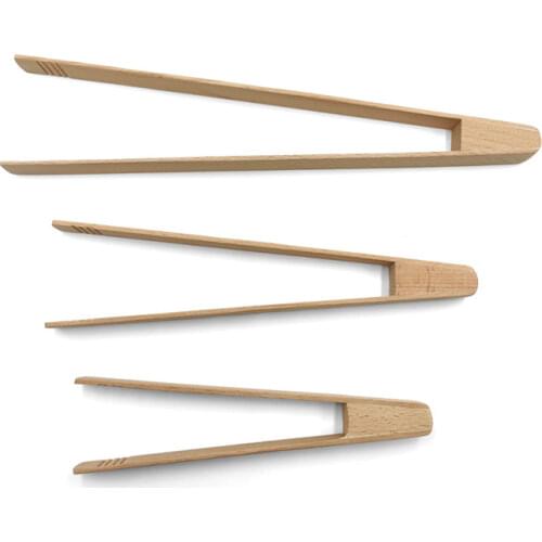 Wooden Food Toast Tongs Kitchen Gadgets BBQ Grilling Tong Salad Bread Serving Tong Dessert Sugar Ice Clip Cooking Baking Tools