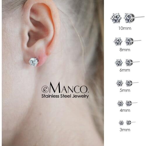 E-Manco 6 Size stud earrings for women classic luxury earrings women Minimalist Bling Zircon earring fashion ear stud jewelry