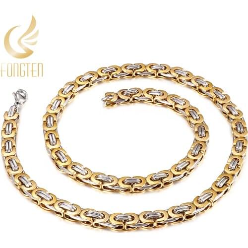 Fongten Wide Cool Curb Cuban Link Chain Necklace For Men Heavy Polished Stainless Steel Long Punk Chokers Trendy Jewelry