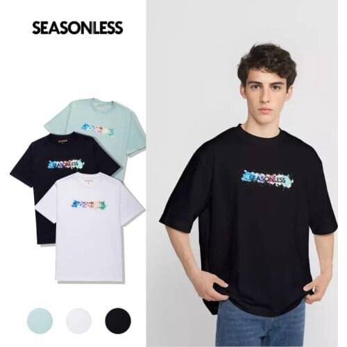 SEASONLESS Oversized Cotton Print T Shirt For Men Crew Neck Hip Pop 2021 New Oil-painting Causal T-shirt Soft Streetwear Ins