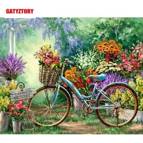 GATYZTORY 3D Diamond Painting Full Square Drill DIY Home Decor Craft Rhinestone Mosaic Picture Photo Custom Bike in Garden