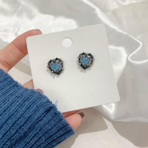 Exquisite Blue Zircon Heart-shaped Stud Earrings Elegant Wedding Engagement Earrings For Women Fashion Party Jewelry Gift