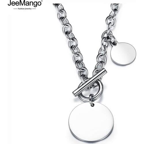 JeeMango Hiphop/Rock Titanium Stainless Steel Glossy Round Charm Pendant Necklaces Jewelry Punk Chain & Link OT Buckle JN17085