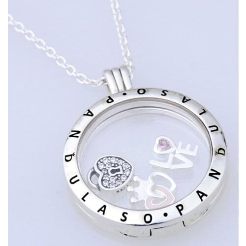 Forever love Petites Large Floating Locket Necklace & Pendant for women DIY necklace 925 sterling silver jewelry chain