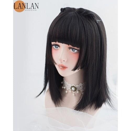 LANLAN princess hair daily black long straight Japanese Harajuku soft girl lolita synthetic wig female