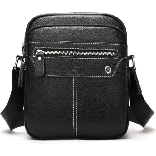 Male Small Shoulder Messenger Bags Black Genuine Leather Mens Travel Casual Business Brand Designer Crossbody Bags