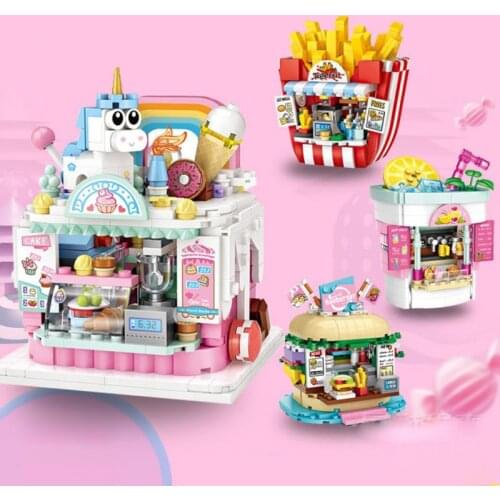 Disneyland mini block Disney world park French fries icecream shop Hamburger Juice store building brick toy restaurant nanobrick