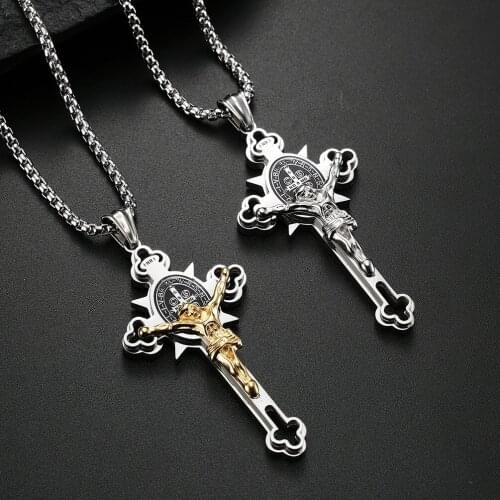 Fashion Christian Jesus Cross Necklaces For Men Women Couple Jewelry Stainless Steel Hip Hop Cross Pendant Necklace