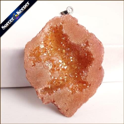 Irregular Natural Stone Pendulum Gold Plating Rainbow Crystal Druzy Pendants Sparkling Charms Necklace For Jewelry Making YS878