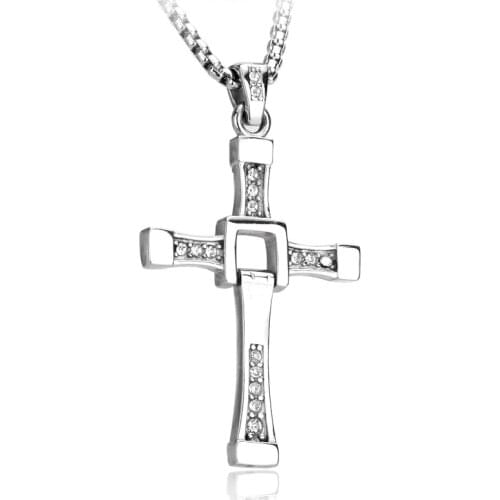 New Crystal Cross Pendant 316 Stainless Steel Mans High Quality necklace with stone Silver/Plated-Gold chain jewelry