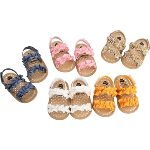 Newborn Baby Girls Summer Sandals Shoes Anti-Slip Soft Sole Ruffle Flat Princess Shoes Toddler Ifant First Walker 0-18M