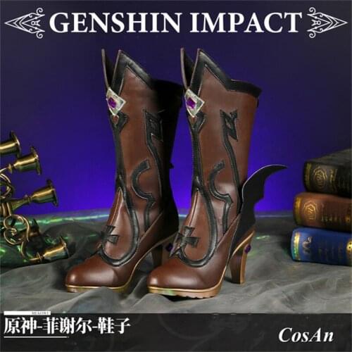 Hot Game Genshin Impact Fischl Shoes Cosplay The High Quality Universal Brown Battle Boots Unisex Role Play Used 36-39 Size