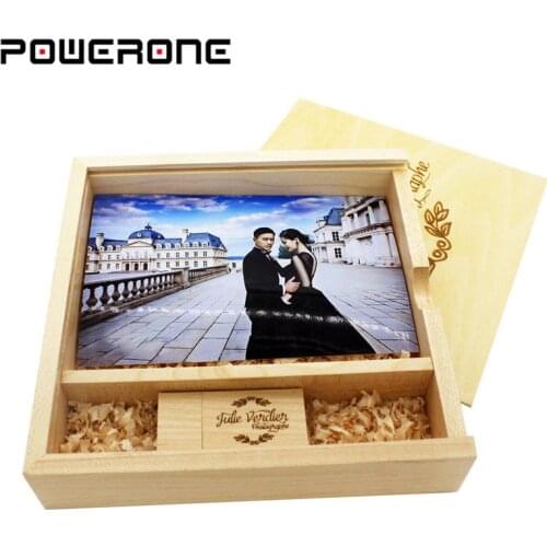 POWERONE usb flash drive USB2.0 Wooden Photo Album 4GB 8GB 16GB 32GB 64GB 128GB free Custom LOGO Wedding Photography gifts
