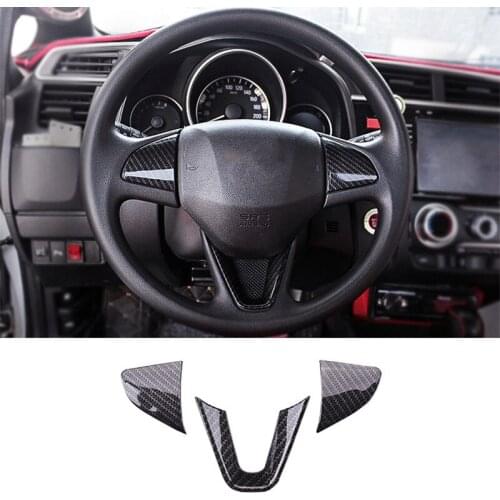 For Honda FIT JAZZ 2014-2018 ABS Matte and Carbon fibre Car Steering wheel Button frame cover trim car styling accessories 3pcs